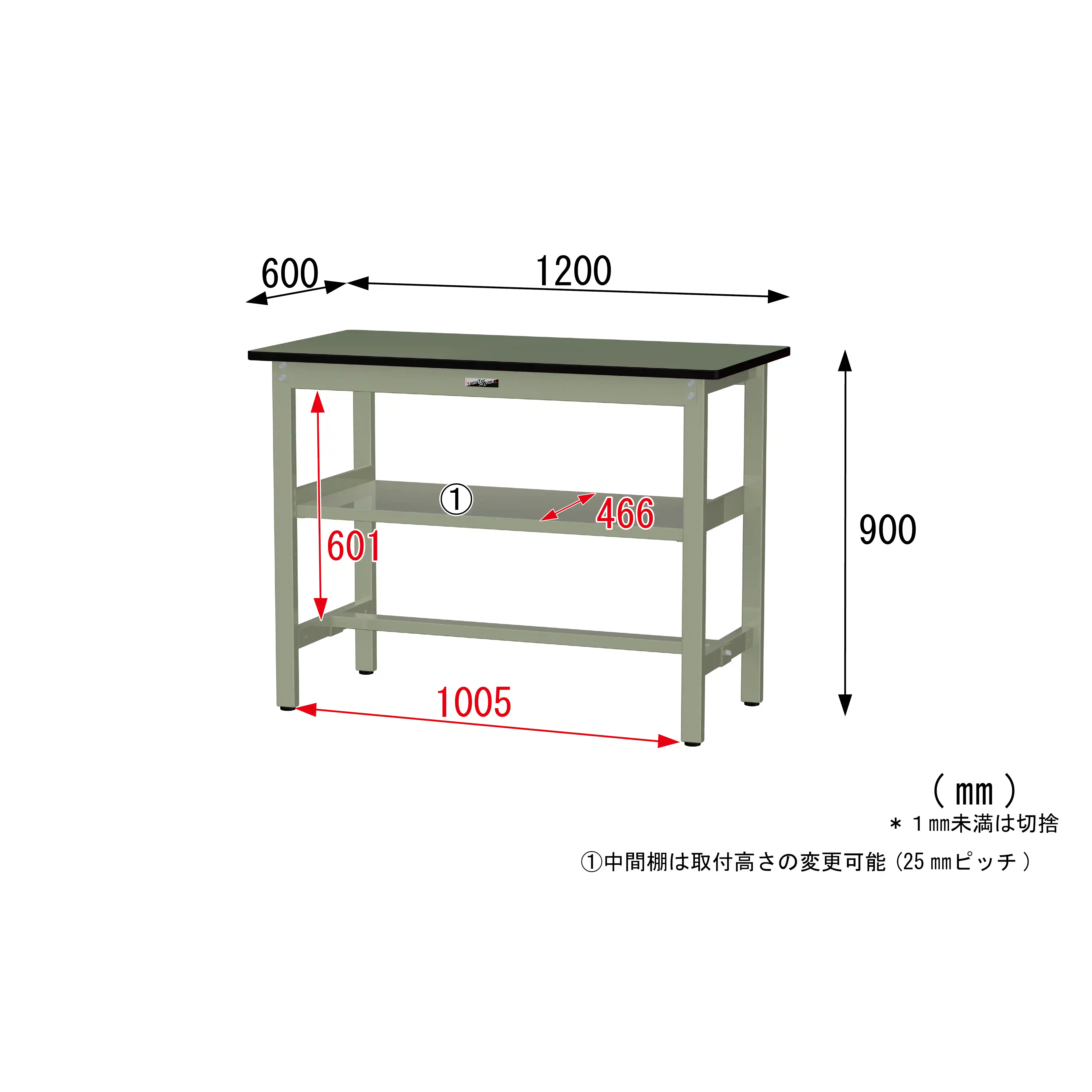 300シリーズ 固定式 中間棚付 H900mm(上段全面棚板)