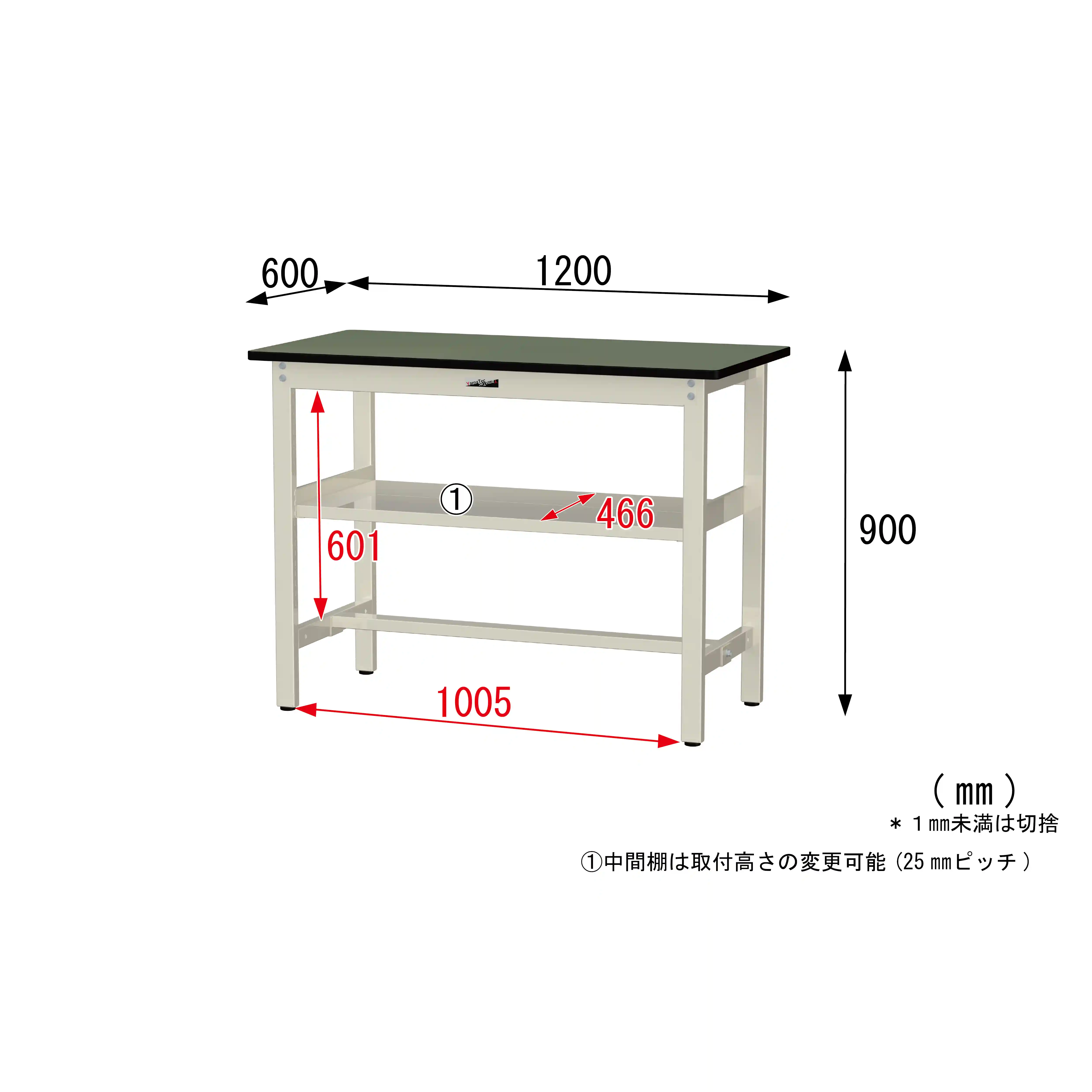 300シリーズ 固定式 中間棚付 H900mm(上段全面棚板)