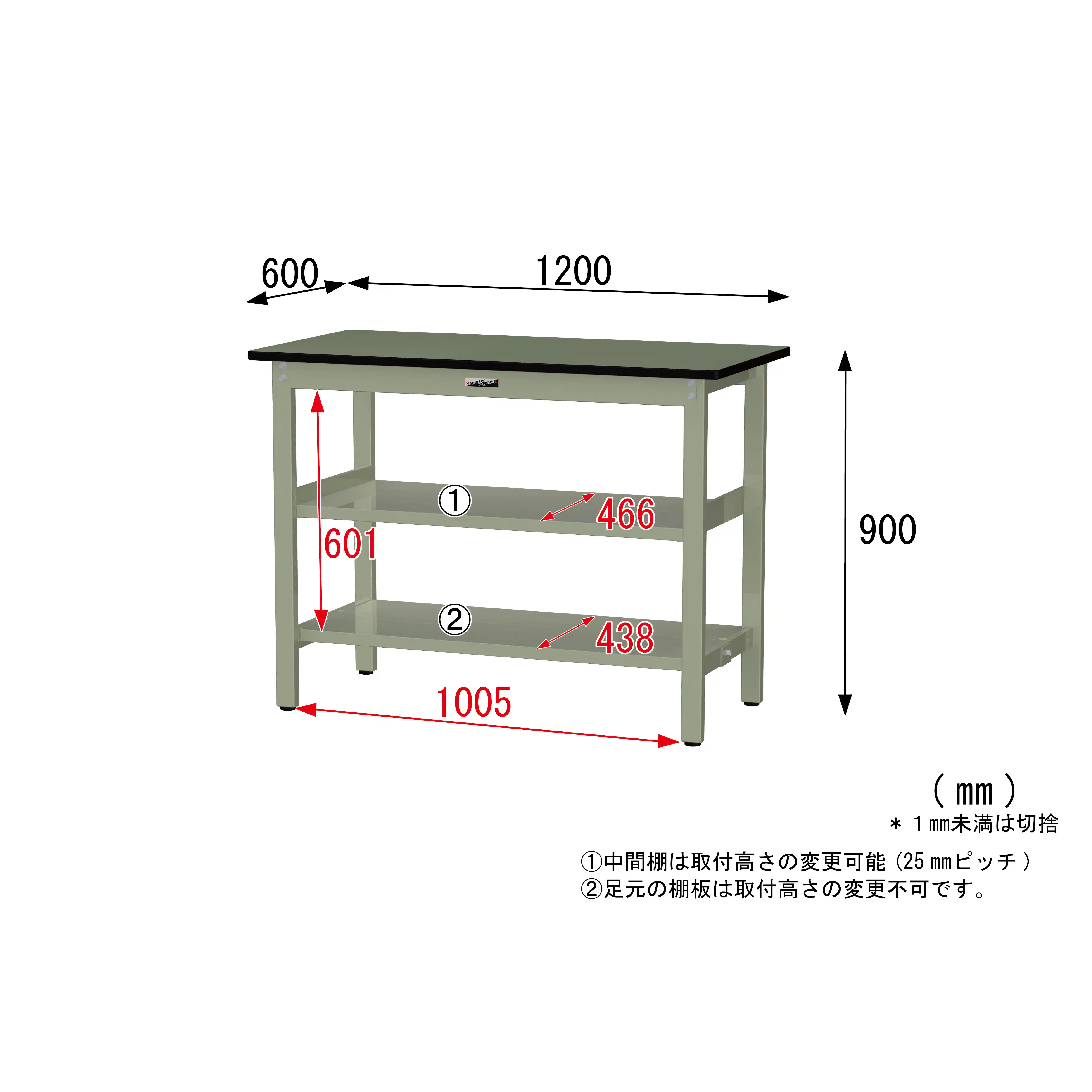 300シリーズ 固定式 中間棚付 H900mm（上下段全面棚板）