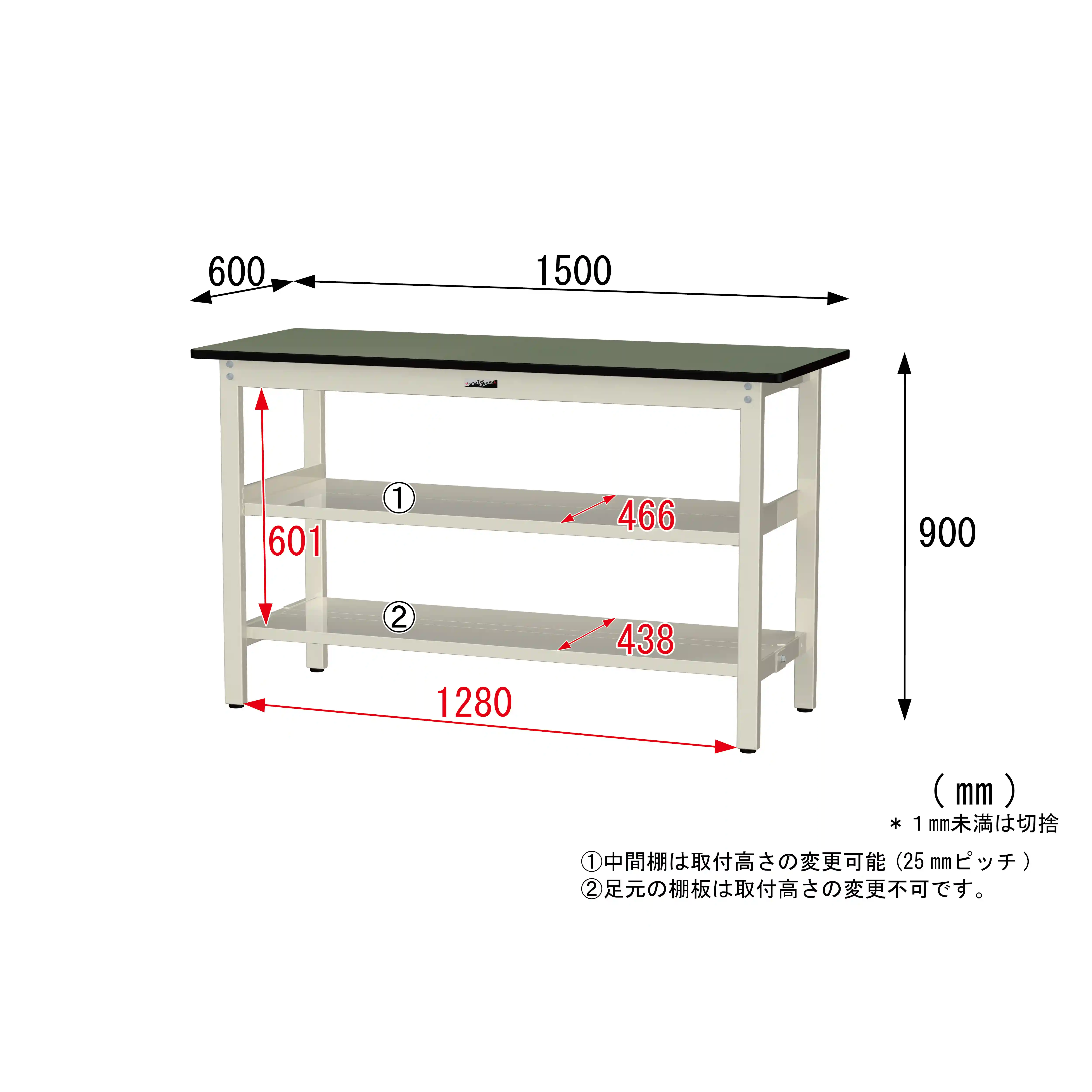 300シリーズ 固定式 中間棚付 H900mm(上下段全面棚板)