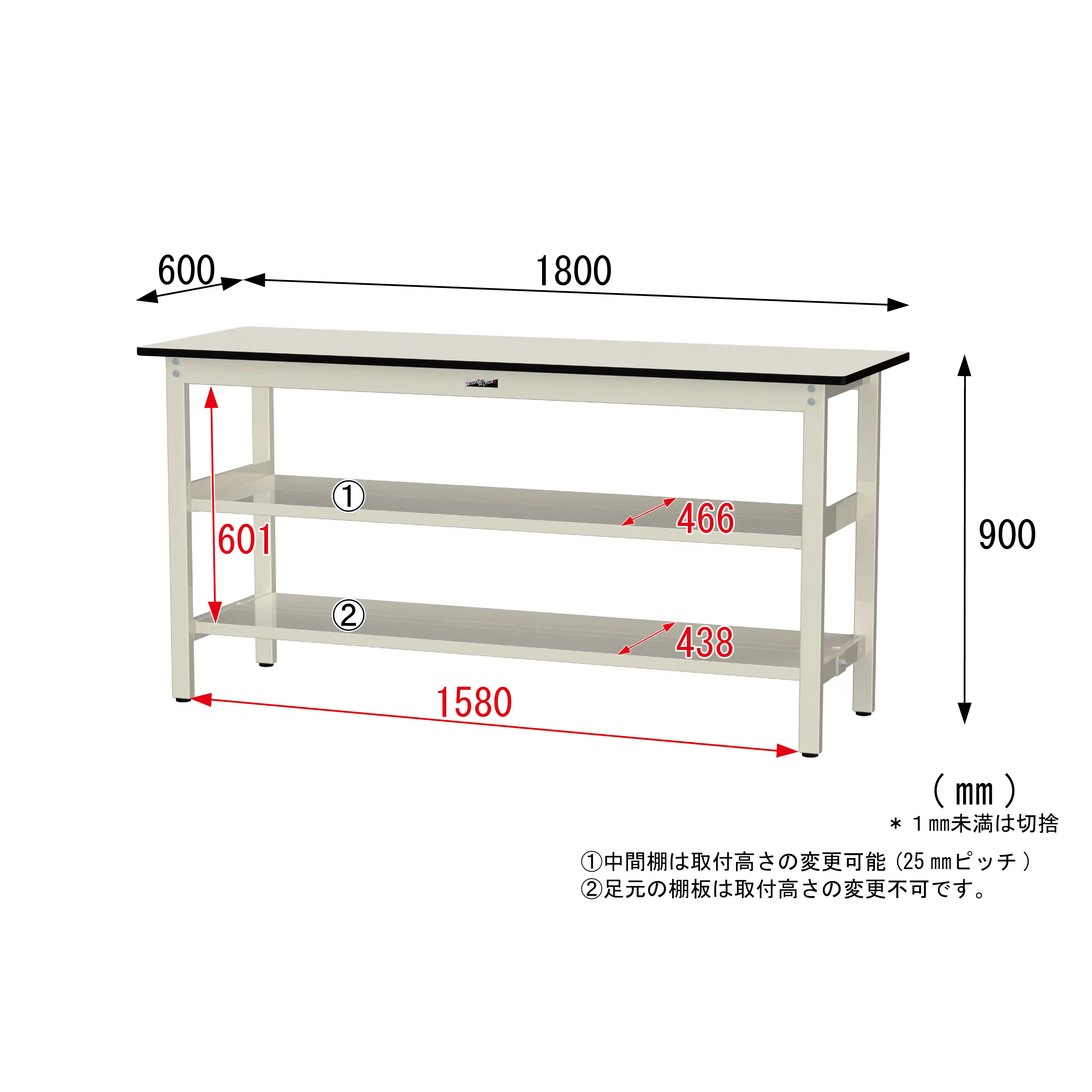 300シリーズ 固定式 中間棚付 H900mm（上下段全面棚板）