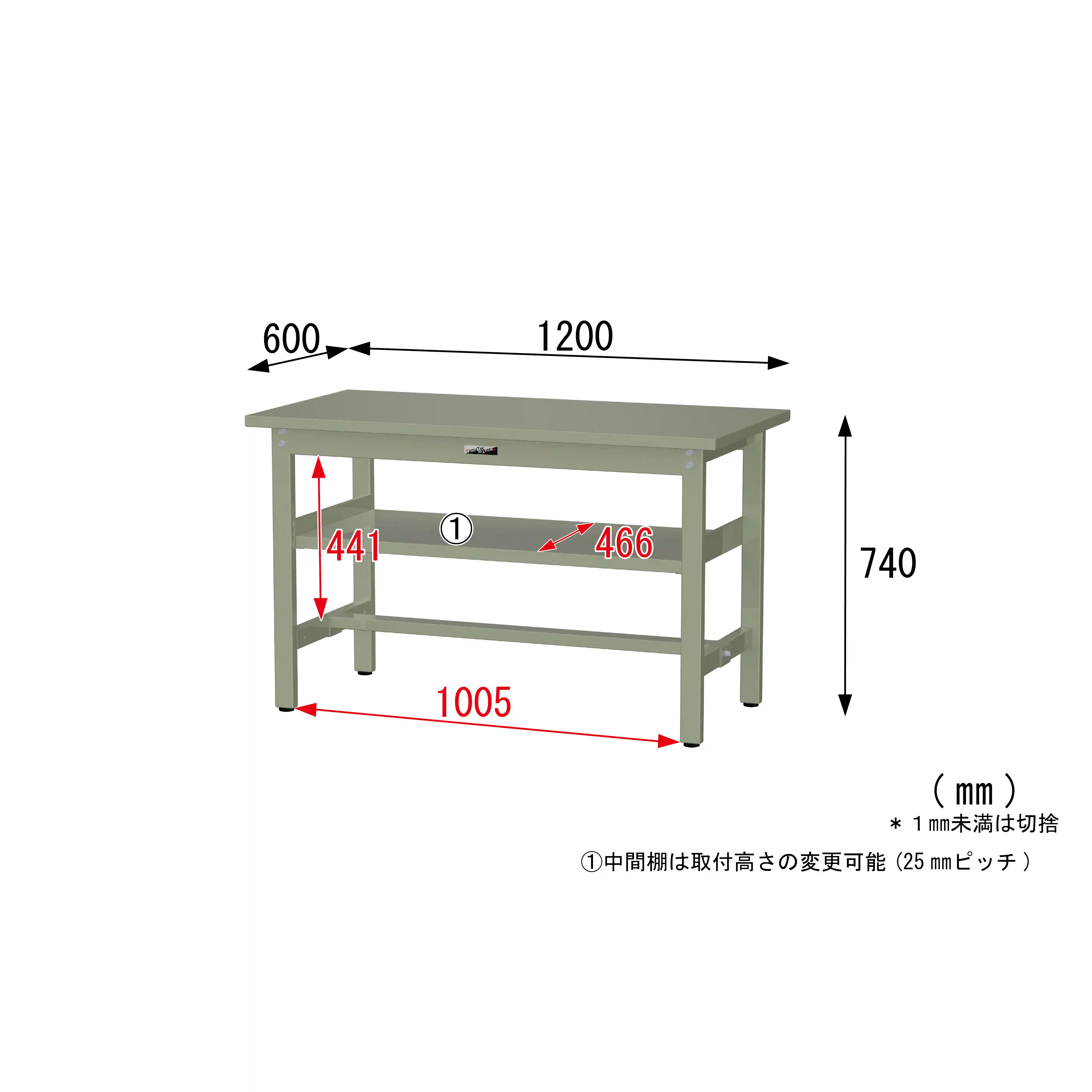 300シリーズ 固定式 中間棚付 H740mm（上段全面棚板）