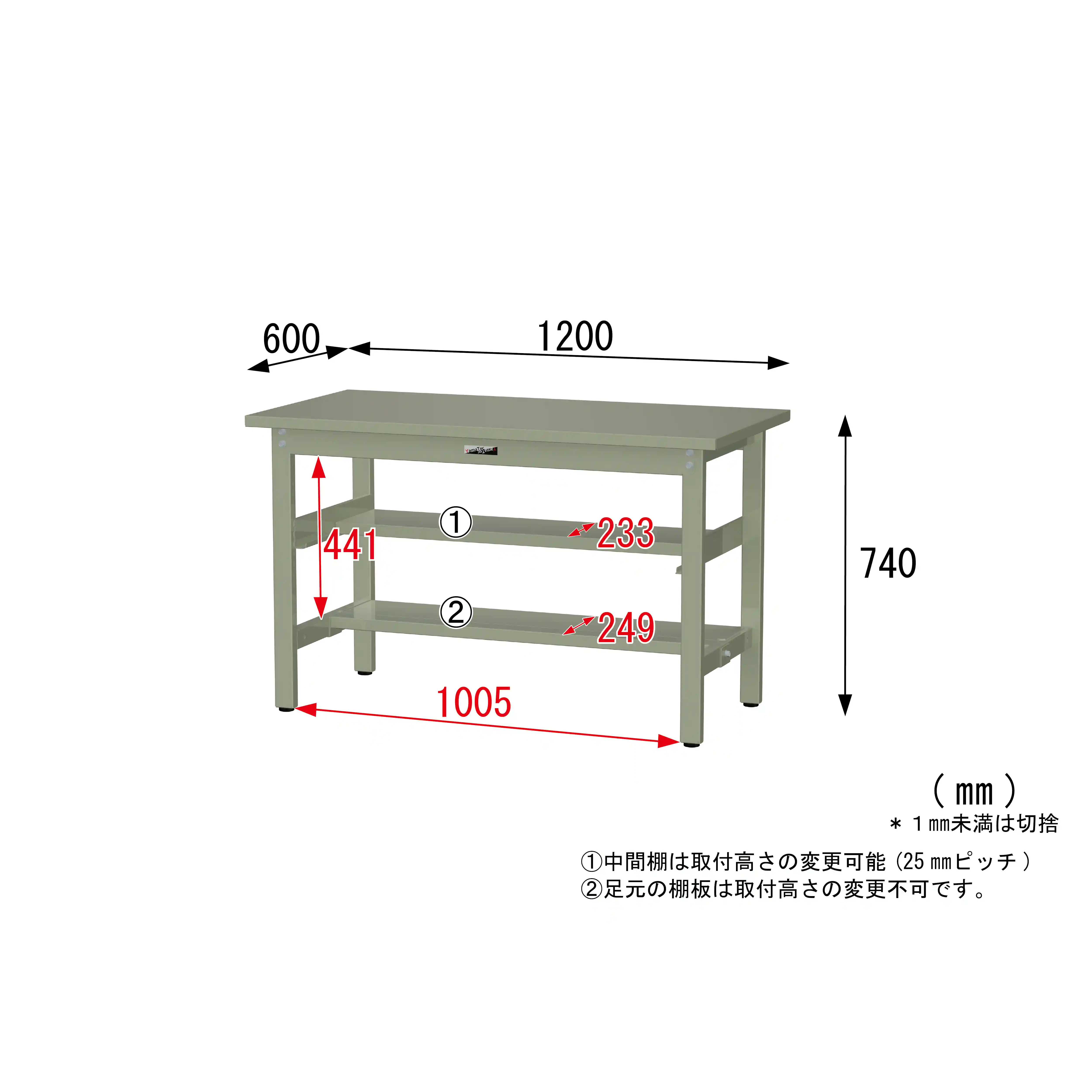 300シリーズ 固定式 中間棚付 H740mm(上下段半面棚板)
