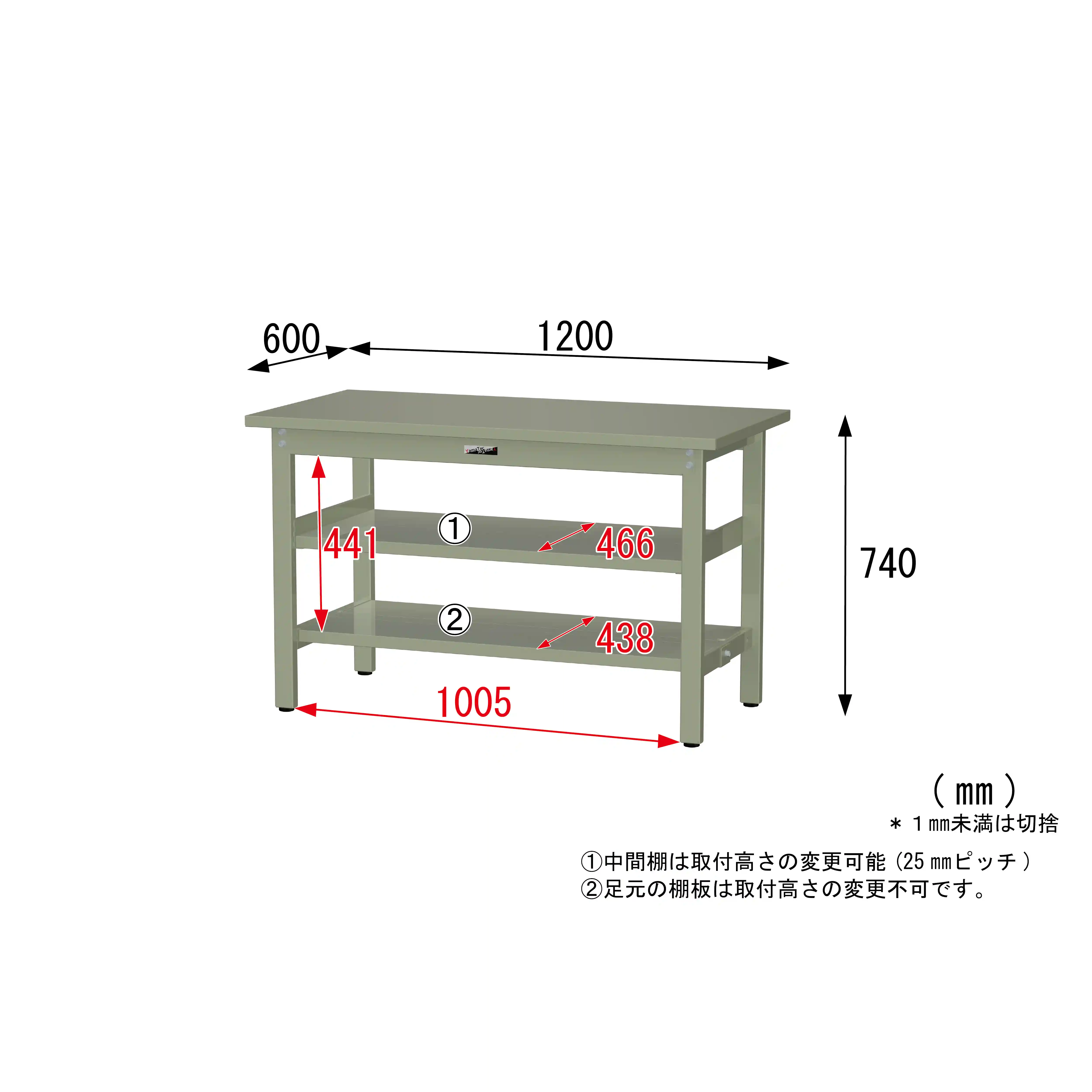 300シリーズ 固定式 中間棚付 H740mm(上下段全面棚板)