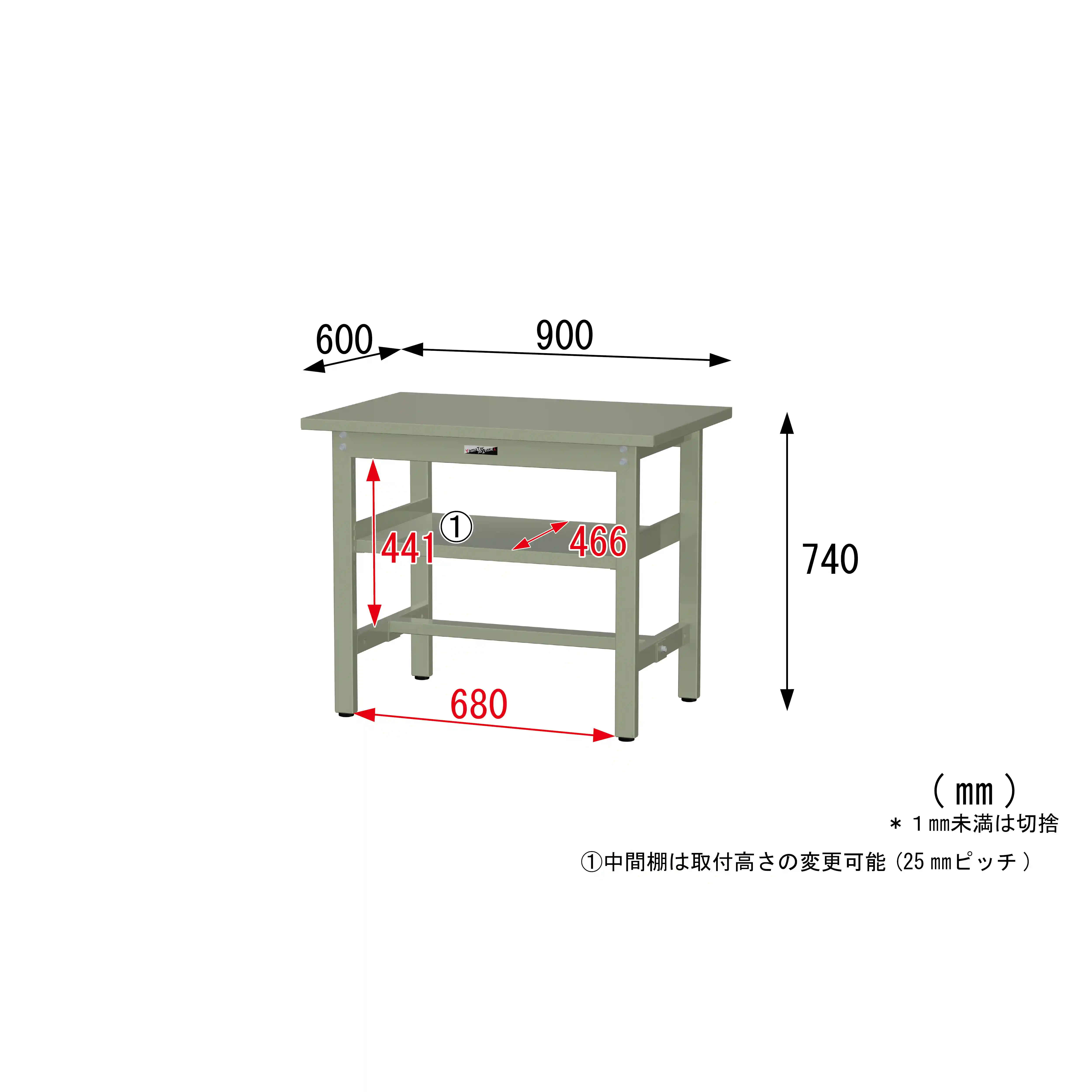 300シリーズ 固定式 中間棚付 H740mm（上段全面棚板）