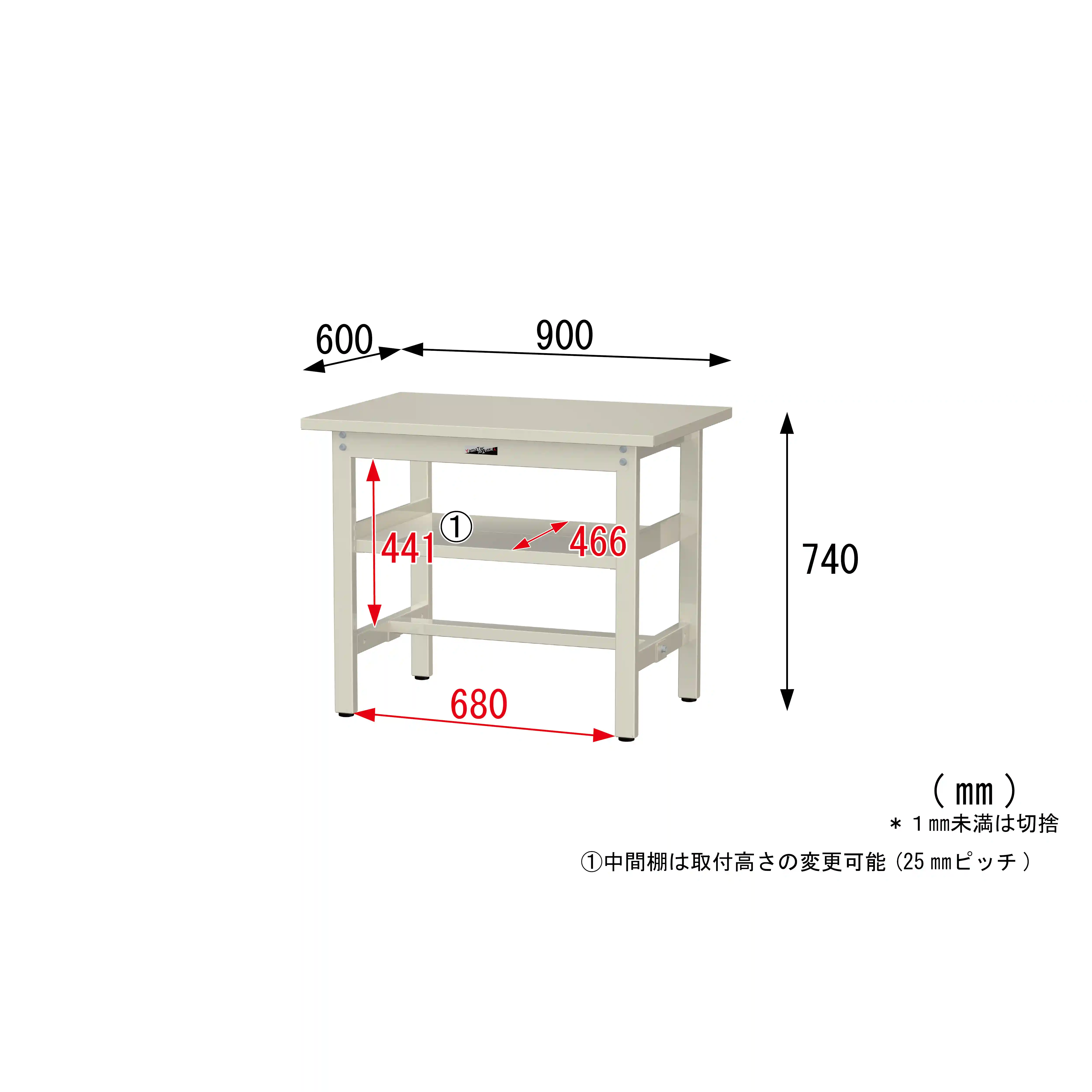 300シリーズ 固定式 中間棚付 H740mm(上段全面棚板)