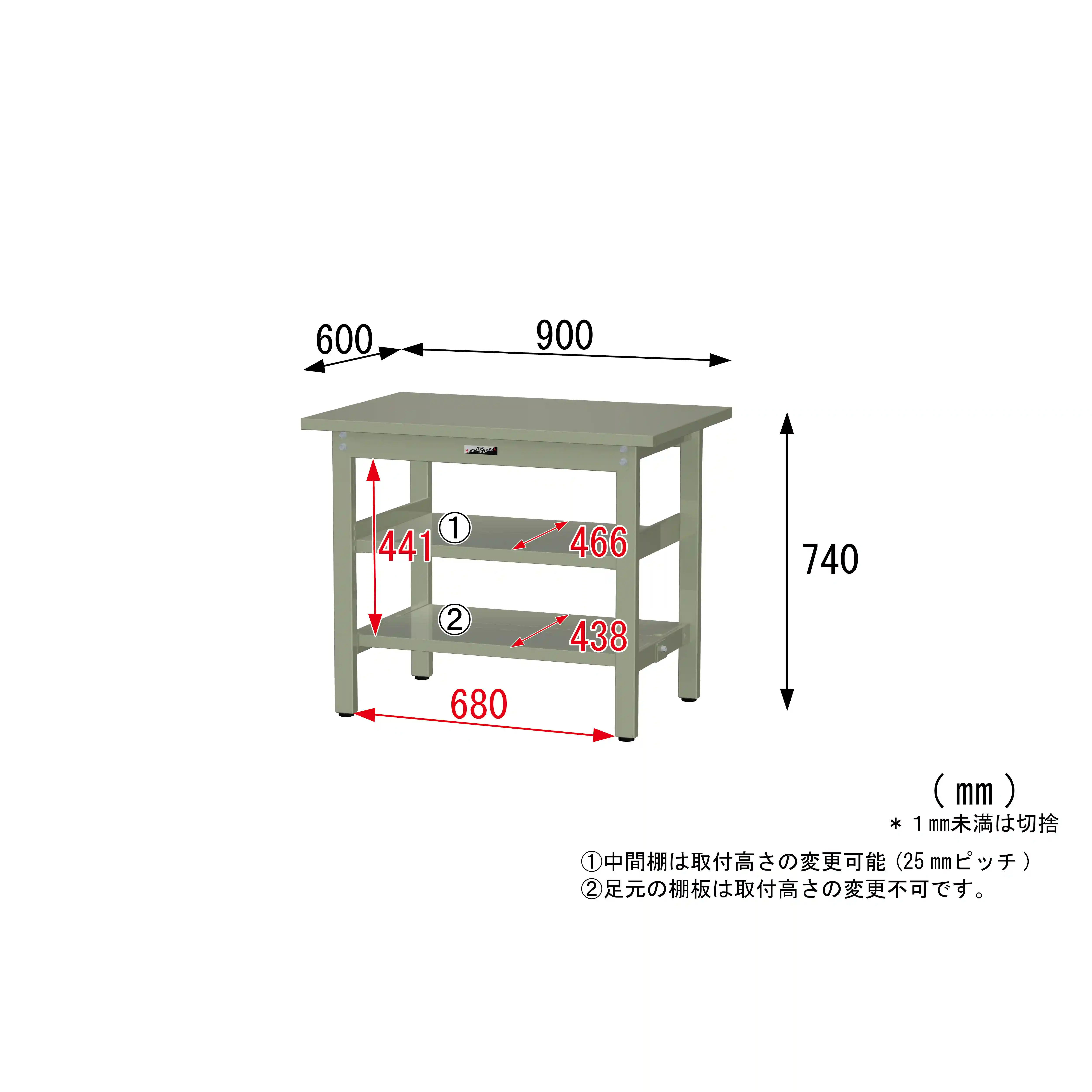 300シリーズ 固定式 中間棚付 H740mm（上下段全面棚板）