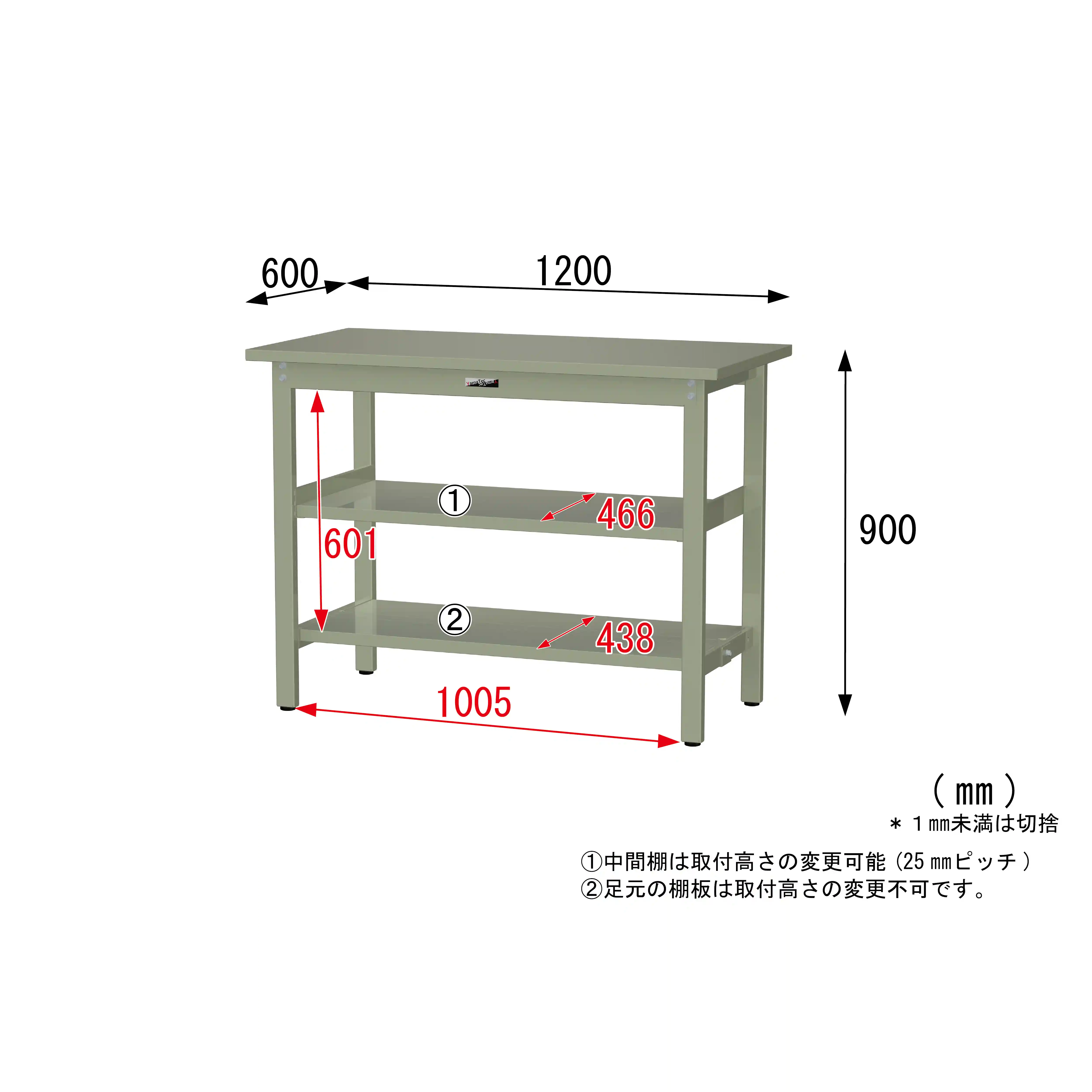 300シリーズ 固定式 中間棚付 H900mm(上下段全面棚板)
