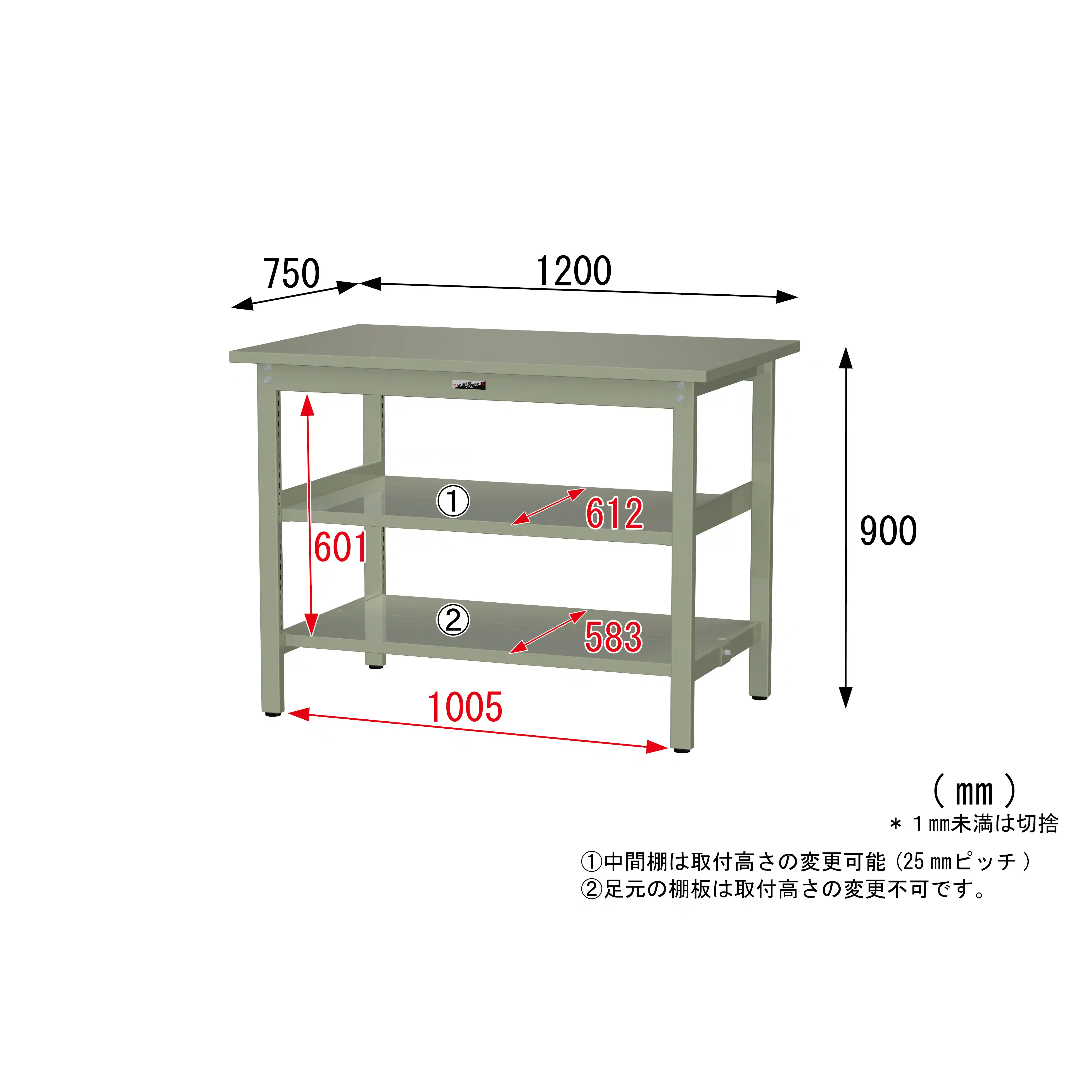 300シリーズ 固定式 中間棚付 H900mm(上下段全面棚板)