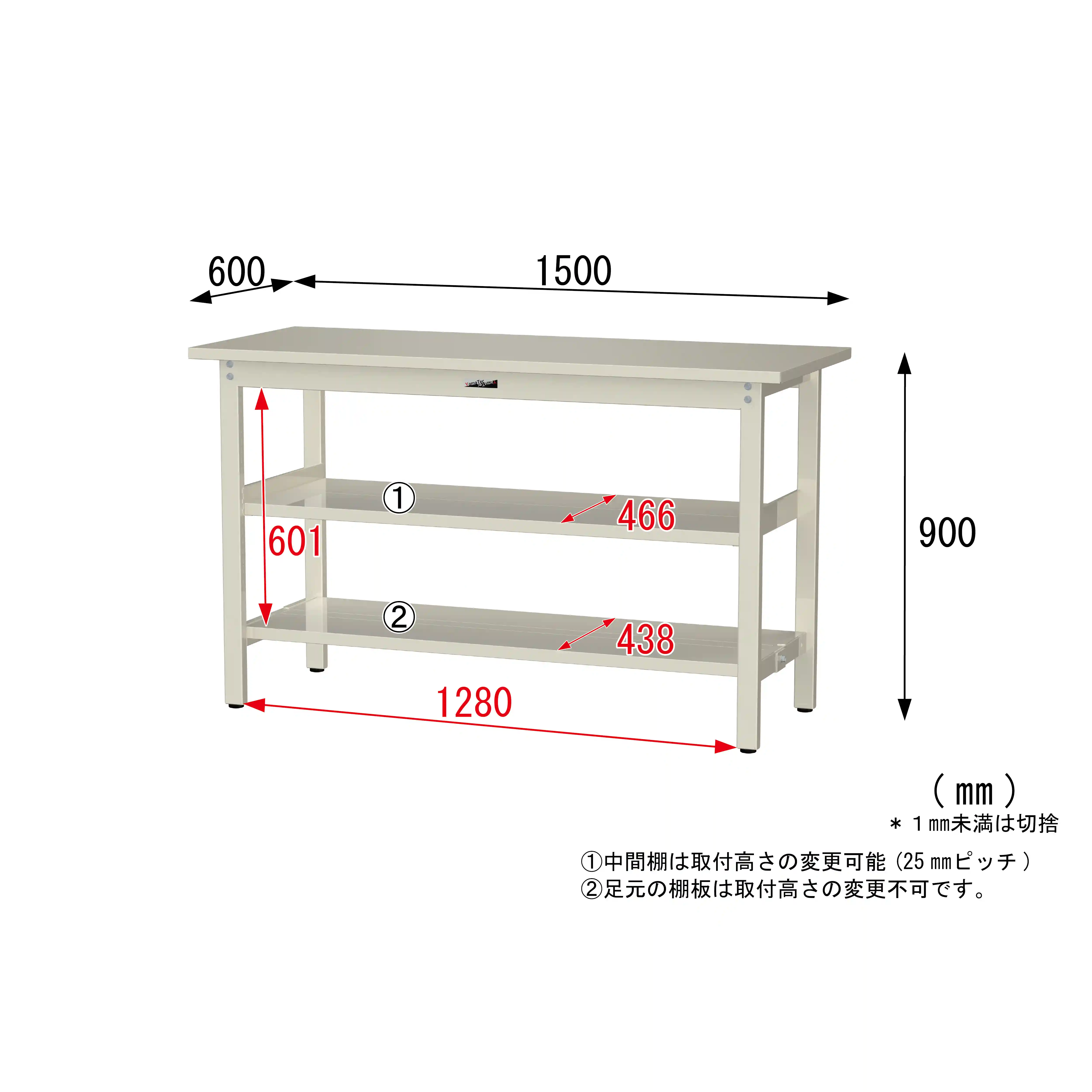 300シリーズ 固定式 中間棚付 H900mm(上下段全面棚板)