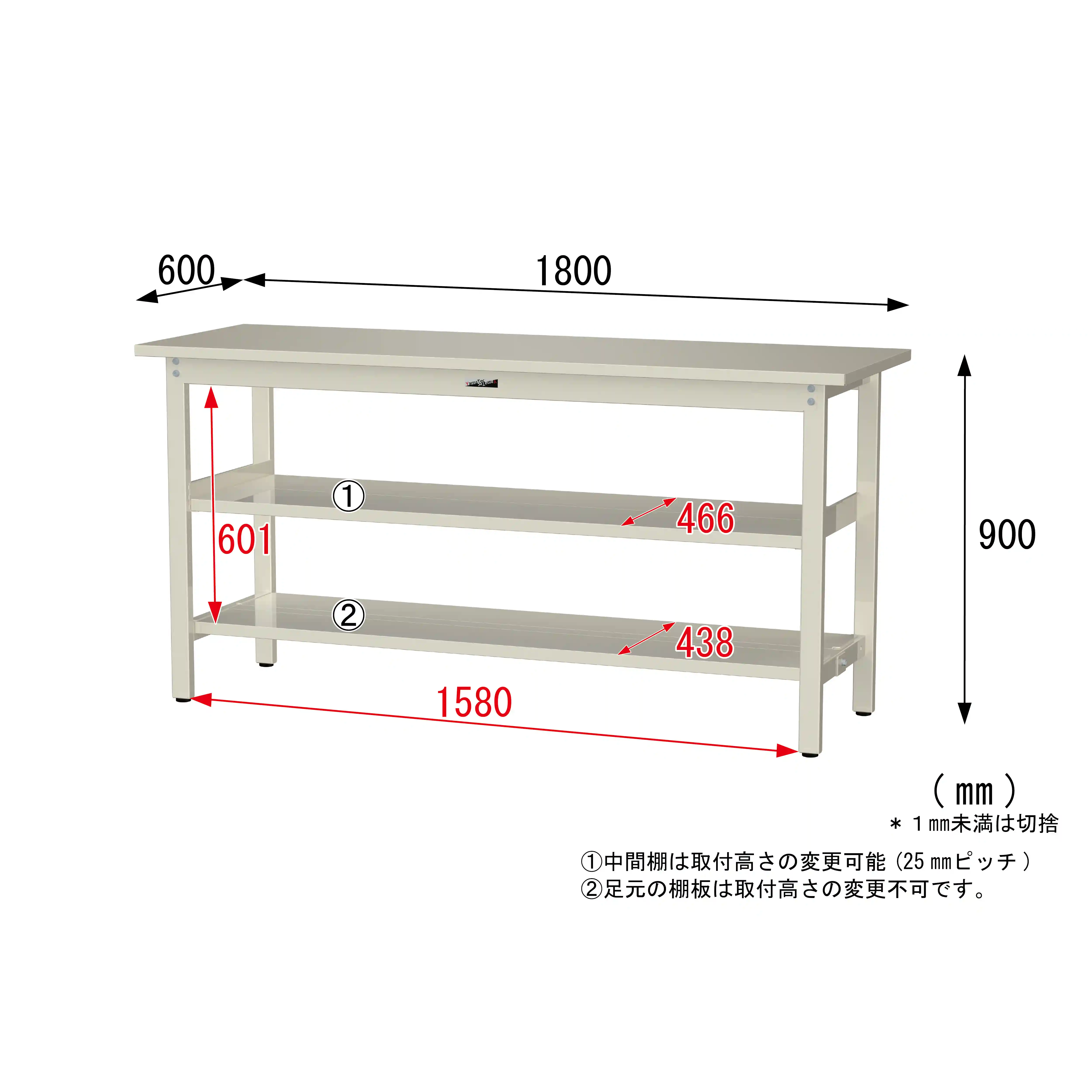 300シリーズ 固定式 中間棚付 H900mm(上下段全面棚板)