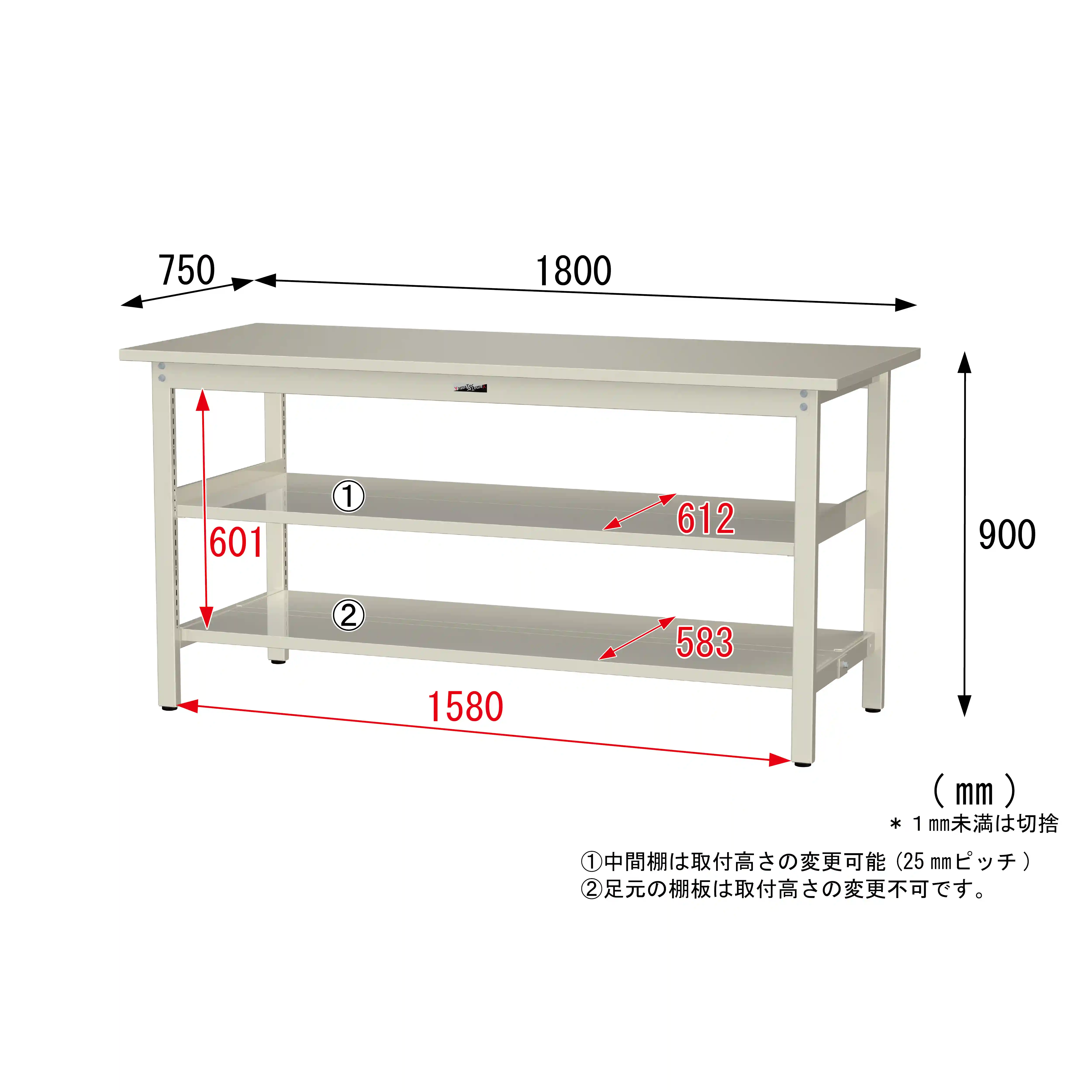 300シリーズ 固定式 中間棚付 H900mm（上下段全面棚板）